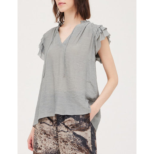 Grade & Gather - Ruffle Sleeve Blouse - Steel