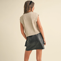 Miou Muse - V-Neck Cable Sweater Vest - Tan