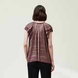 Grade & Gather - Pleated Satin Blouse - Dark Orchid