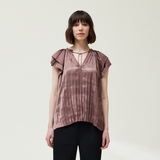 Grade & Gather - Pleated Satin Blouse - Dark Orchid