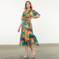 THML - Abstract Print Dress - Brown