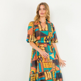 THML - Abstract Print Dress - Brown