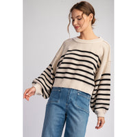 ee:some - Striped Cropped Sweater Top - Sand