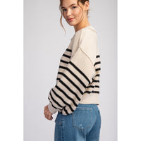 ee:some - Striped Cropped Sweater Top - Sand