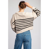 ee:some - Striped Cropped Sweater Top - Sand