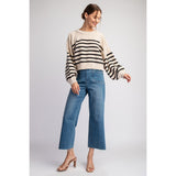 ee:some - Striped Cropped Sweater Top - Sand