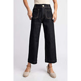 ee:some - Cropped Straight Leg Pants - Black Denim