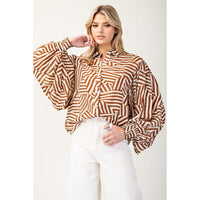 ee:some - Printed Bubble Sleeve Button Down Top - Coco