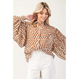 ee:some - Printed Bubble Sleeve Button Down Top - Coco