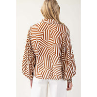 ee:some - Printed Bubble Sleeve Button Down Top - Coco