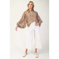 ee:some - Printed Bubble Sleeve Button Down Top - Coco