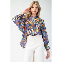 ee:some - Printed Bubble Sleeve Top - Navy