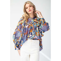 ee:some - Printed Bubble Sleeve Top - Navy