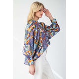 ee:some - Printed Bubble Sleeve Top - Navy