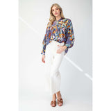 ee:some - Printed Bubble Sleeve Top - Navy