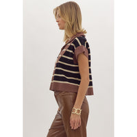 Entro - Striped Ribbed Color Block Top - Brown