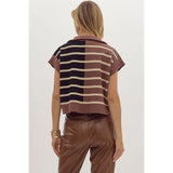 Entro - Striped Ribbed Color Block Top - Brown