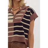 Entro - Striped Ribbed Color Block Top - Brown