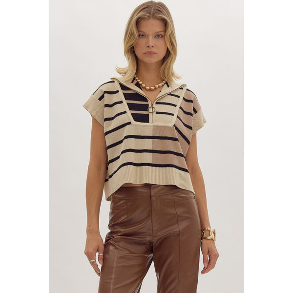 Entro - Striped Ribbed Color Block - Ecru