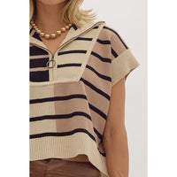 Entro - Striped Ribbed Color Block - Ecru