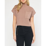 Entro - Mock Neck Cropped Sweater Top - Mocha