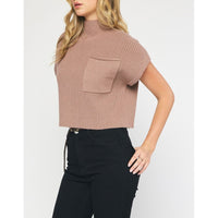 Entro - Mock Neck Cropped Sweater Top - Mocha