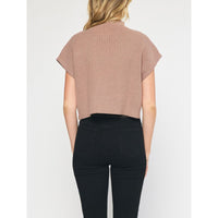 Entro - Mock Neck Cropped Sweater Top - Mocha