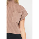 Entro - Mock Neck Cropped Sweater Top - Mocha