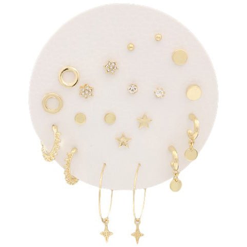 Star and Circle Stud and Hoop Set - Gold