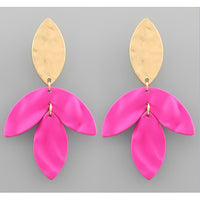 Leaf Dangle Marquise Earrings - Fuchsia