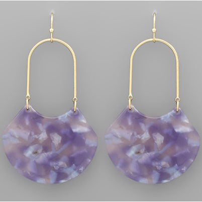 Fan Shape Wire Earrings - Purple