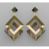 Double Square Link Earrings - Olive