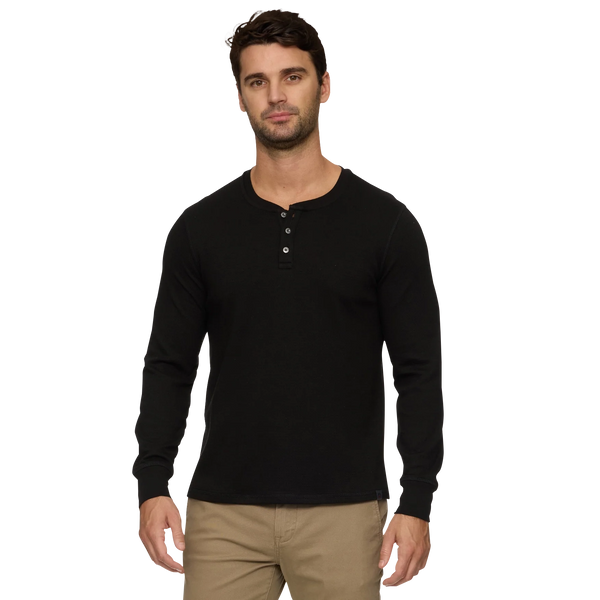 Flag & Anthem - Chatsworth Long Sleeve Soft Waffle Henley - Black