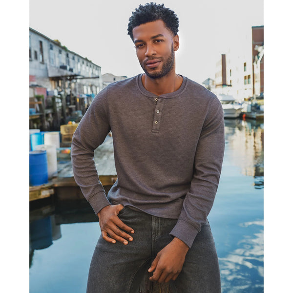 Flag & Anthem - Chatsworth Long Sleeve Soft Waffle Henley - Charcoal Heather