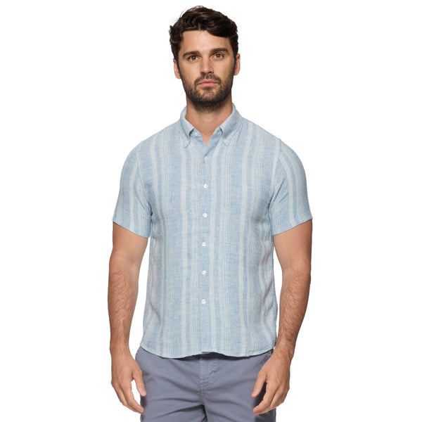 Flag & Anthem - Oceanside Short Sleeve Linen Blend Shirt - Light Blue