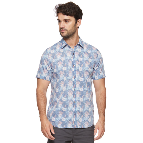 Flag & Anthem - Puckett Short Sleeve Vintage Hibiscus Print Shirt - Blue Multi