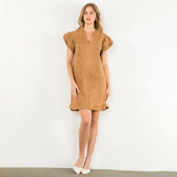 THML - Flutter Sleeve Suede Midi Dress - Camel