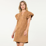 THML - Flutter Sleeve Suede Midi Dress - Camel