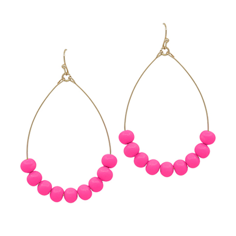 Clay Ball Teardrop Earrings - Hot Pink