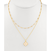 Clover Pendant Dual Necklace - White/Gold