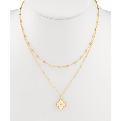 Clover Pendant Dual Necklace - White/Gold