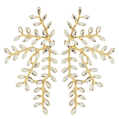 Long Leaf Earrings - Clear/Gold