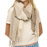 Multi Pattern Soft Oblong Scarf - Beige