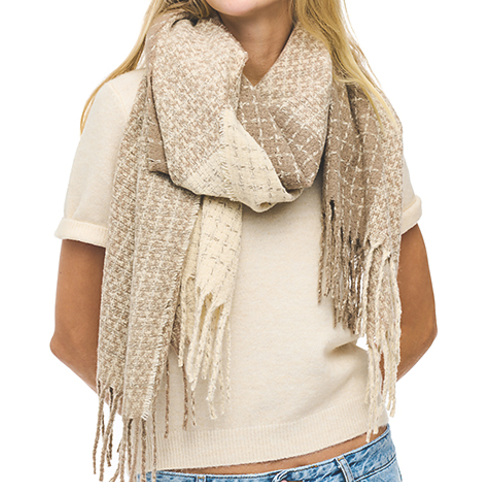 Multi Pattern Soft Oblong Scarf - Beige