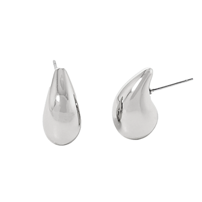 Puffy Teardrop Earrings - Rhodium