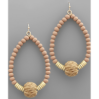 Rattan & Wood Ball Teardrop Earrings - Brown/Natural