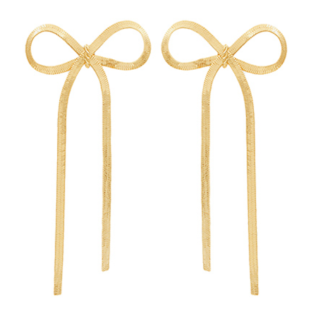 Snake Chain Bow Drop Earrings - Gold