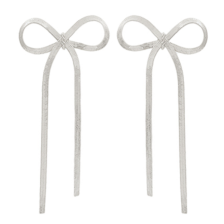 Snake Chain Bow Drop Earrings - Rhodium