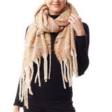 Stitch Accent Fringed Oblong Scarf - Beige