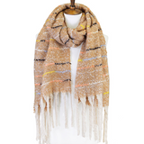 Stitch Accent Fringed Oblong Scarf - Beige